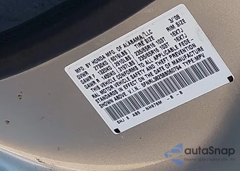 2008 Honda Odyssey Lx z USA, uszkodzony, nr VIN 5FNRL38258B060794